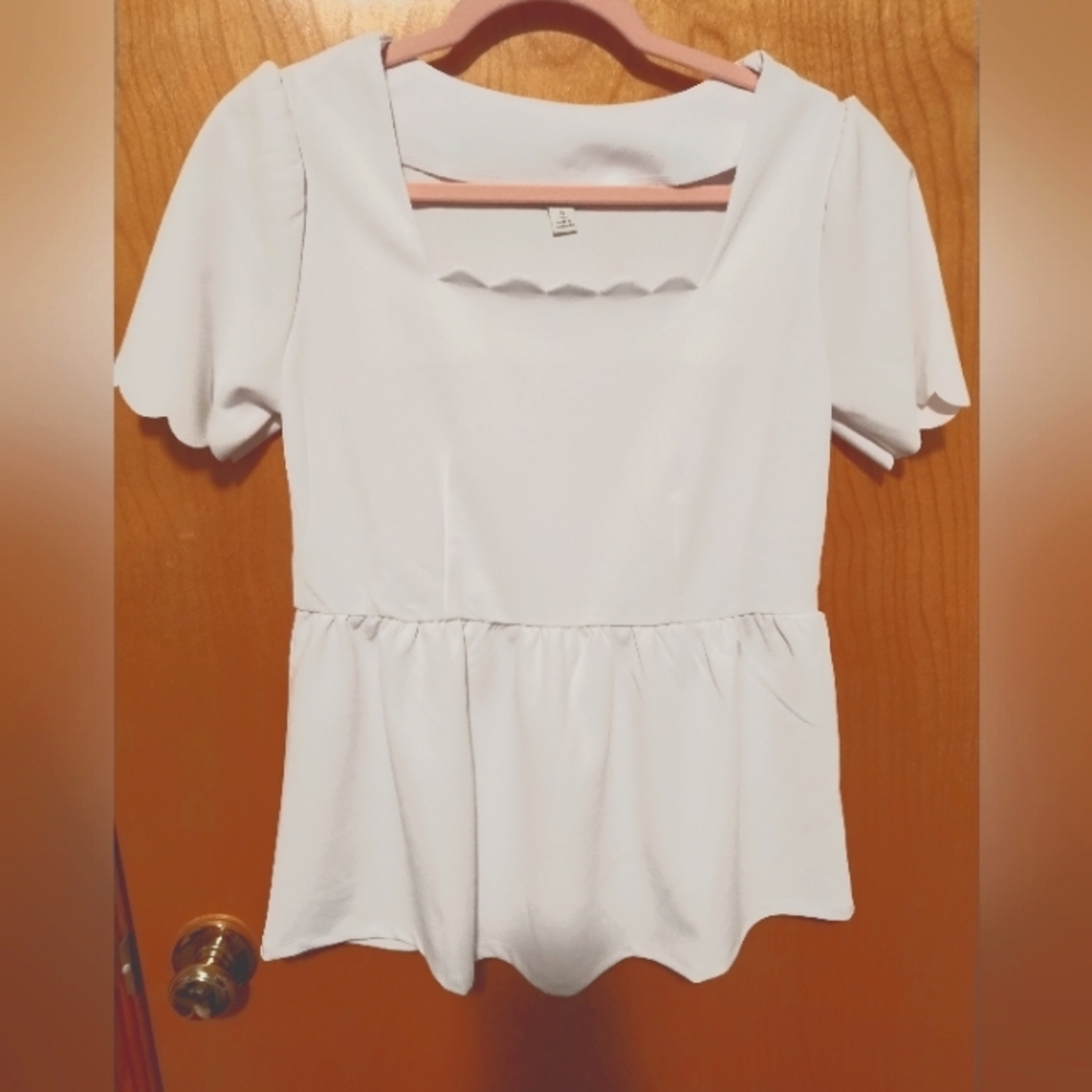 Cato white peplum top with scallop neckline, small